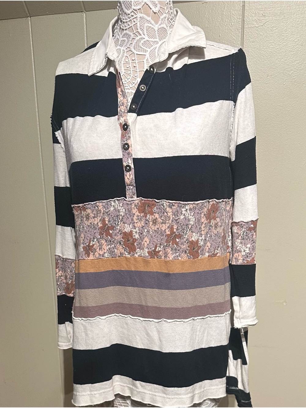 We The Free Cream Lace-Trim Polo Top